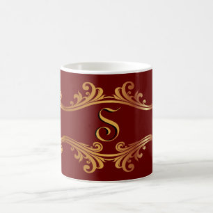 Mug Élégant rouge Bourgogne Maroon or Monogramme initi
