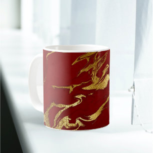Mug Élégant Rouge Or Faux Marbre Noël