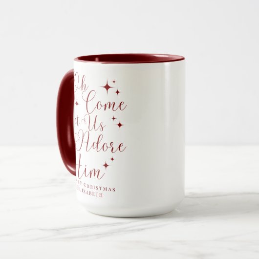 Mug Élégant Rouge Script Classic Carol Joyeux Noël (Devant gauche)