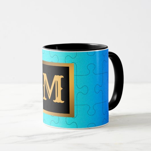 Mug Élégant Royal Blue Metal Monogramme (Devant droit)