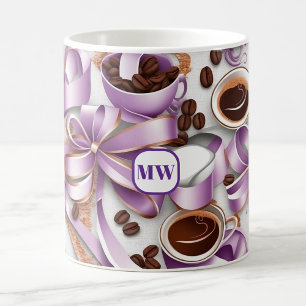 Mug Élégant ruban de lavande de café arcs monogramme