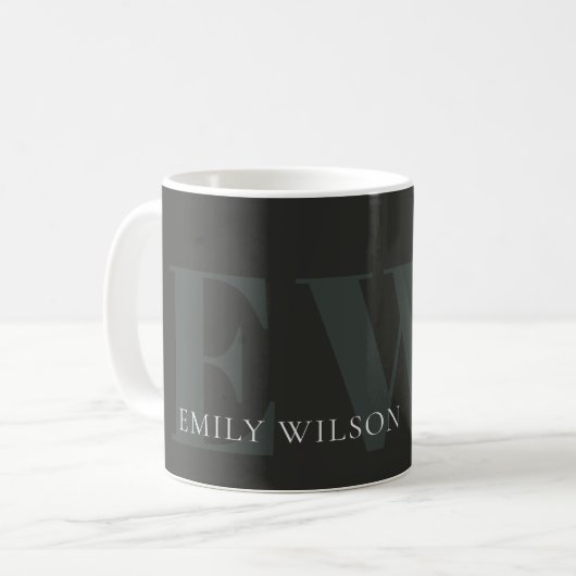 Mug Élégant rustique foncé vert foncé Monogramme noir (Devant gauche)