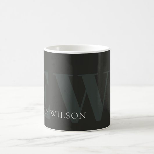 Mug Élégant rustique foncé vert foncé Monogramme noir (Centre)
