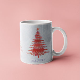 Mug Elégant sapin de Noël Rouge Vert Personnalisé