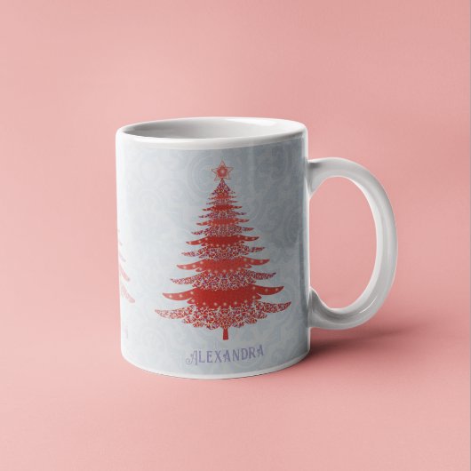 Mug Elégant sapin de Noël Rouge Vert Personnalisé