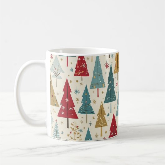 Mug Élégant sapin de Noël Vert Bleu Rouge Or Motif (Gauche)