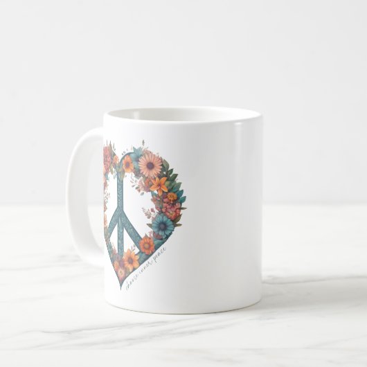 Mug Élégant Script Boho Fleurs sauvages Paix (Devant gauche)