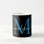 Mug Élégant Script de Monogramme Bleu Chic Black Ocean<br><div class="desc">Élégant noir brillant océan bleu Monogramme Girly Script élégant café Mug</div>