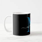 Mug Élégant Script de Monogramme Bleu Chic Black Ocean (Gauche)