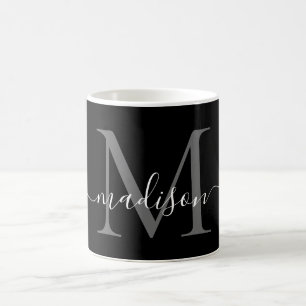 Mug Élégant script de monogramme noir blanc élégant no