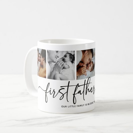 Mug Elegant Script First Fathers Day 5 Photo Collage (Devant gauche)