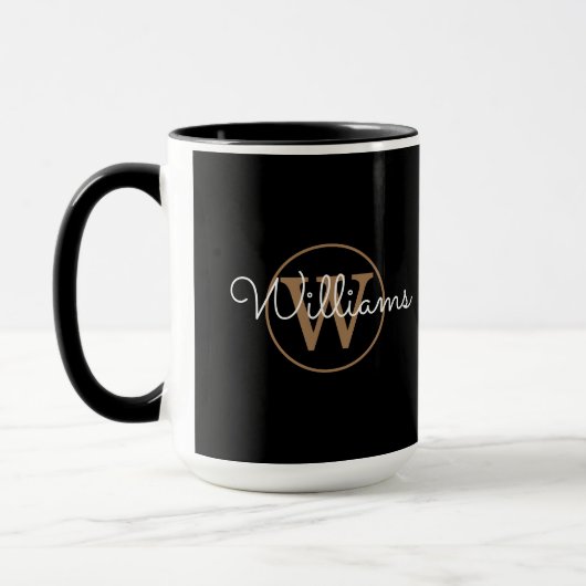 Mug Élégant Script Gold Monogramme noir (Gauche)