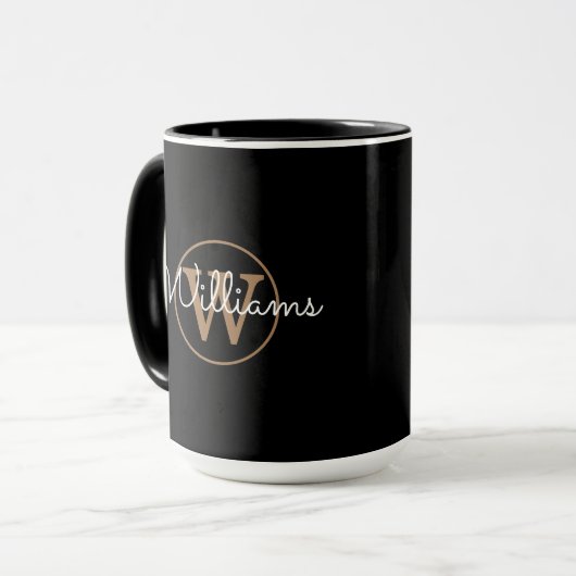 Mug Élégant Script Gold Monogramme noir (Devant gauche)