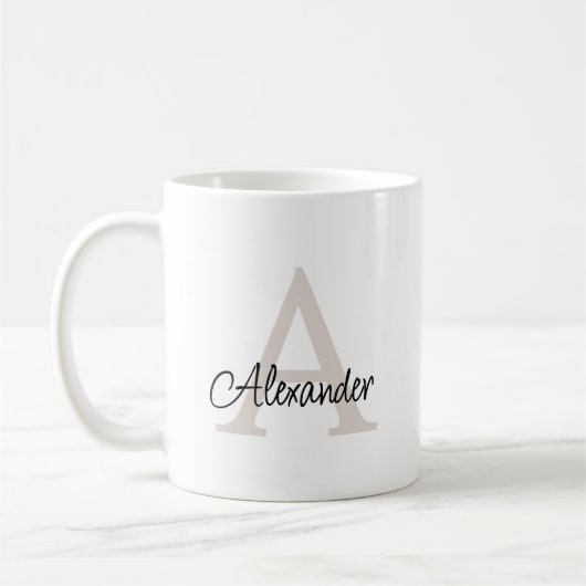 Mug Élégant script manuscrit moderne Monogramme et nom (Gauche)