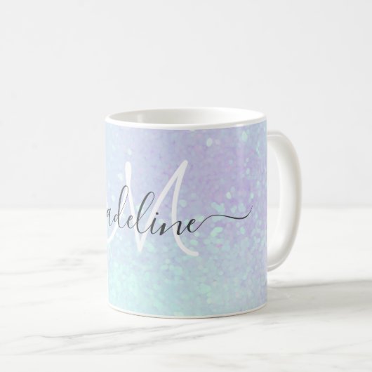 Mug Élégant Script Monogrammé Pastel Opal (Devant droit)