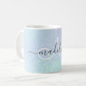 Mug Élégant Script Monogrammé Pastel Opal (Devant gauche)