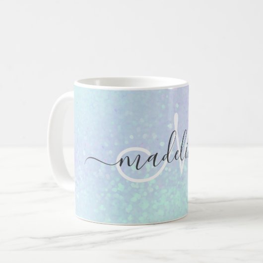 Mug Élégant Script Monogrammé Pastel Opal (Devant gauche)