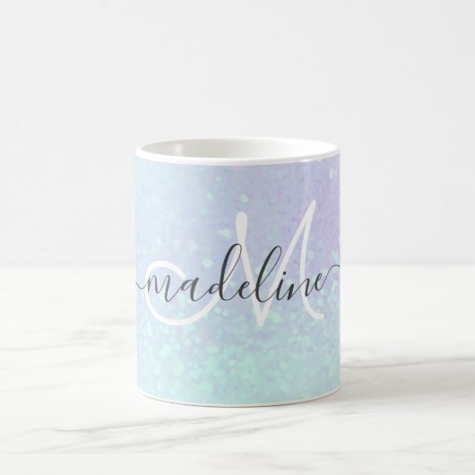Mug Élégant Script Monogrammé Pastel Opal (Centre)