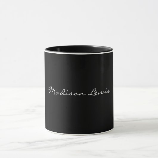 Mug Élégant Script Plaque Noir Nom Calligraphie (Centre)