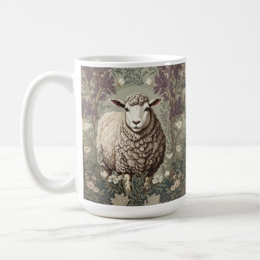 Mug Elegant Sheep Lavender Flower Background (Gauche)