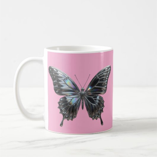 Mug Elegant Silver Butterfly with Open Wings (Gauche)