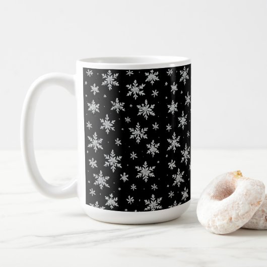 Mug Elegant Silver Snowflake | Winter Holiday (Avec donut)