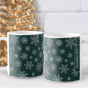 Mug Élégant Silver Snowflakes Nom de Noël