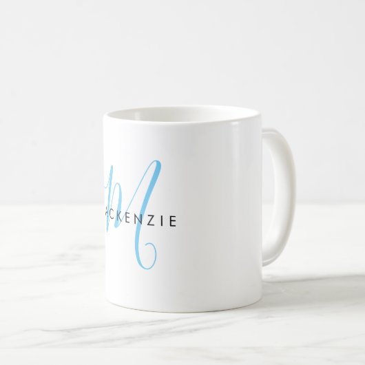 Mug Élégant Sky Blue Script Monogram moderne (Devant droit)