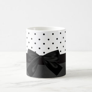 Mug Élégant Style Noir, Blanc à pois-Noir Nœud