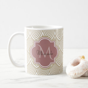 Mug Élégant Tan Arched Scallops Mauve Monogramme Nom