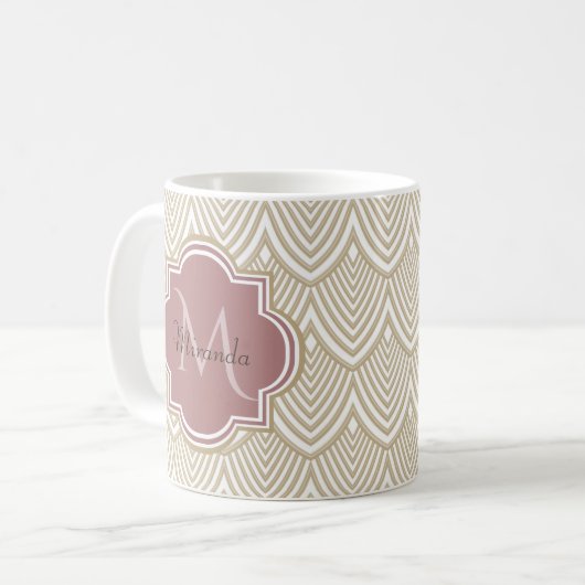 Mug Élégant Tan Arched Scallops Mauve Monogramme Nom (Devant gauche)