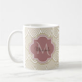 Mug Élégant Tan Arched Scallops Mauve Monogramme Nom (Gauche)