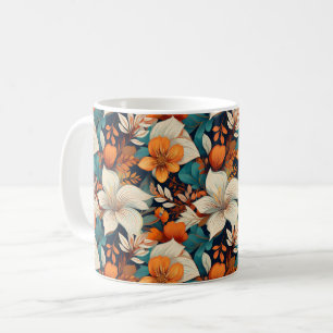 Mug Élégant Turquoise Orange Flower Motif Floral