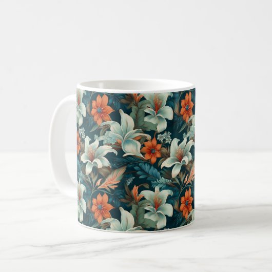 Mug Élégant Turquoise Orange Flower Motif Floral (Devant gauche)