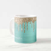 Mug Élégant Turquoise Parties scintillant fille  Nom m (Devant gauche)