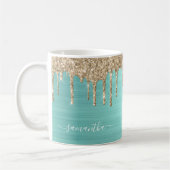 Mug Élégant Turquoise Parties scintillant fille  Nom m (Gauche)