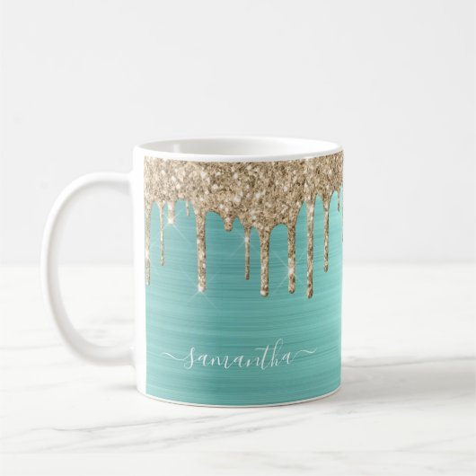 Mug Élégant Turquoise Parties scintillant fille  Nom m (Gauche)