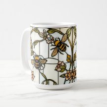 Élégant verre teinté botanique art nouveau abeille