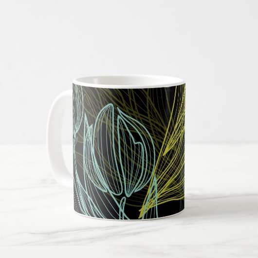 Mug Élégant vert, bleu tulips motif (Devant gauche)
