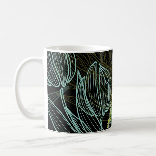 Mug Élégant vert, bleu tulips motif (Gauche)