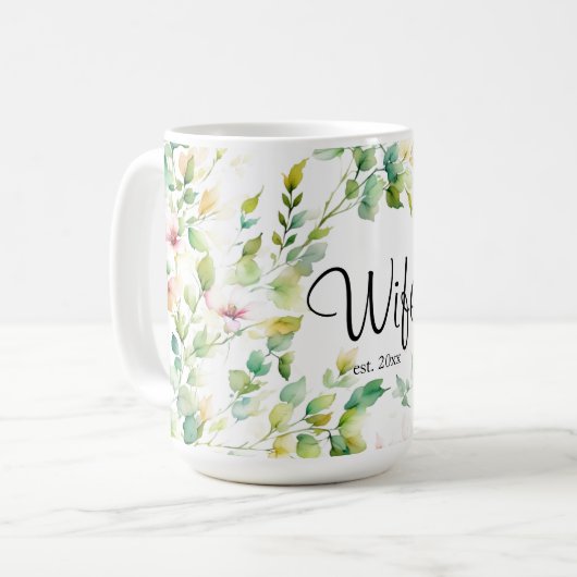 Mug Elégant vert fleurs sauvages d'aquarelle (Devant gauche)