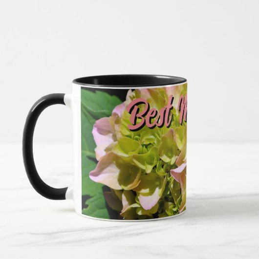 Mug Élégant vert jaune rose Hydrangea fleurs Moms (Gauche)