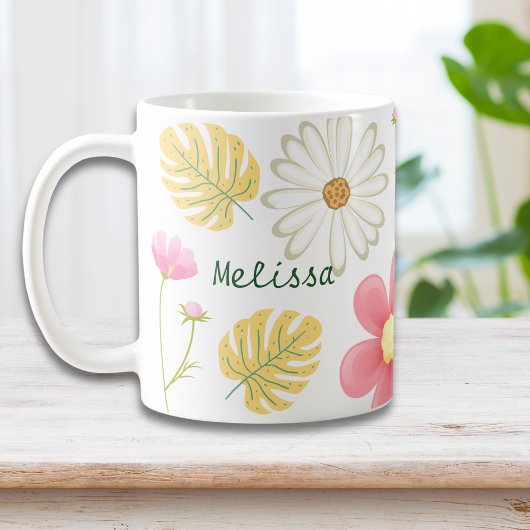 Mug Élégant vert moderne rose floral