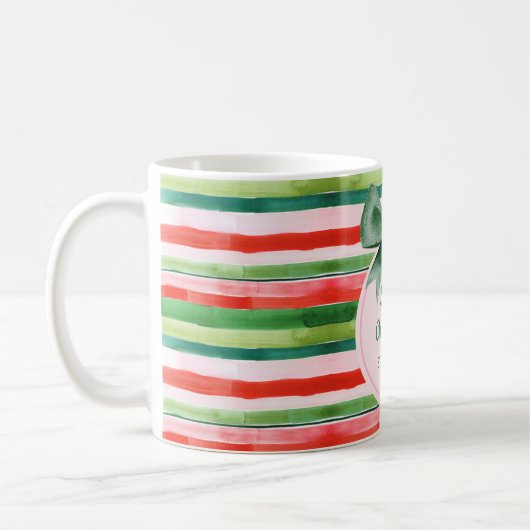 Mug Élégant Vert Rouge Grilles Ruban Noël (Gauche)