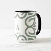 Mug Élégant Vert Sauge Poussiéreux Monogramme Script (Devant droit)