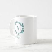 Mug Elégant vert Turquoise Aquarelle Monogramme (Devant gauche)