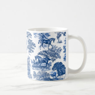 Mug Elégant Vintage Rustic Blue Horses Country Toile