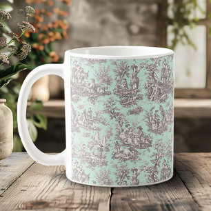 Mug Élégant Vintage Toile De Jouy Gris Menthe