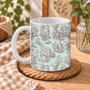 Mug Élégant Vintage Toile De Jouy Gris Menthe