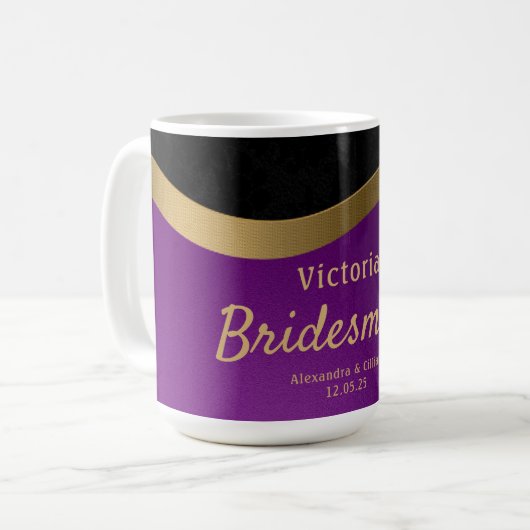 Mug Élégant violet et or monogramme (Devant gauche)